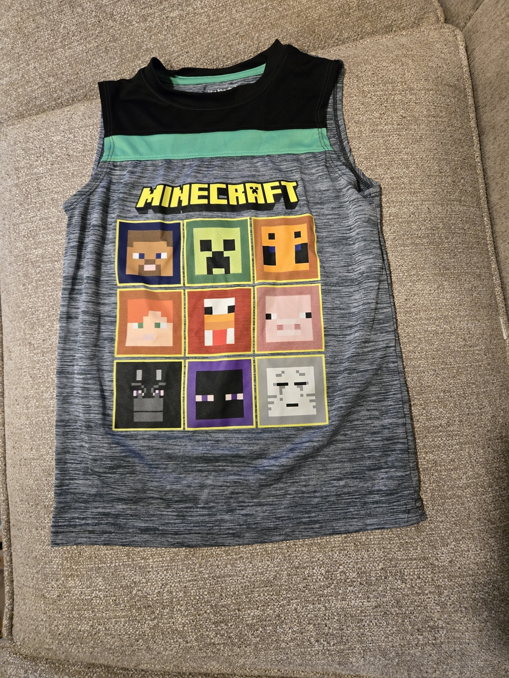 jumping beans Gray Minecraft Graphic Muscle Tank with Black & Green Accents